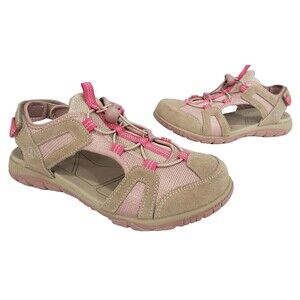 NEW Lands End Sport Sandal Women 9B Walking Hiking Closed Toe Pink Suede Sporty